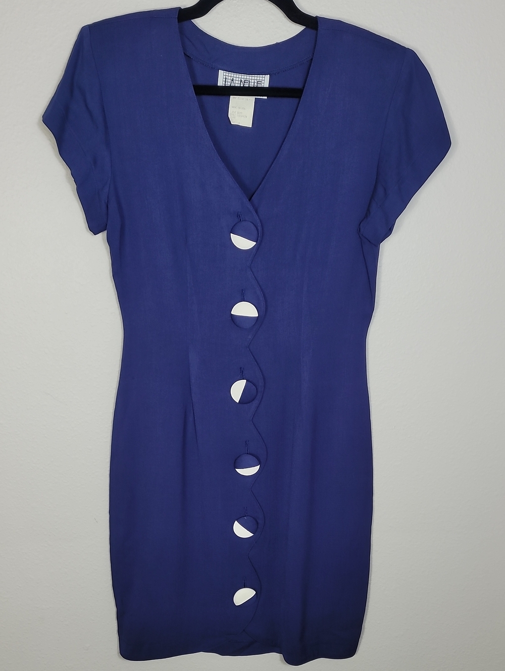 Vintage 1950s Navy White Button Front Office Dress XS Small